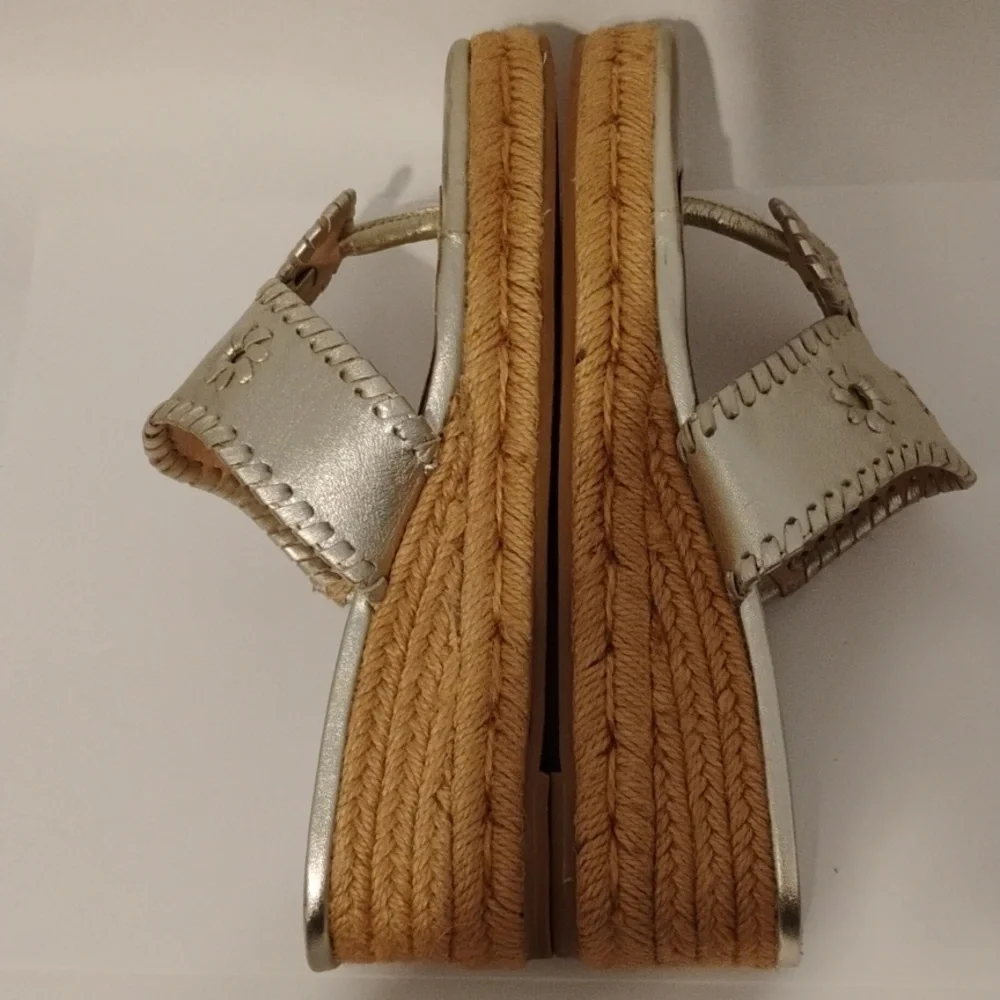 Jack Rogers Sandals Heels Wedge Thong Leather Jute Espadrille Medallion Gold 6 - Picture 6 of 12